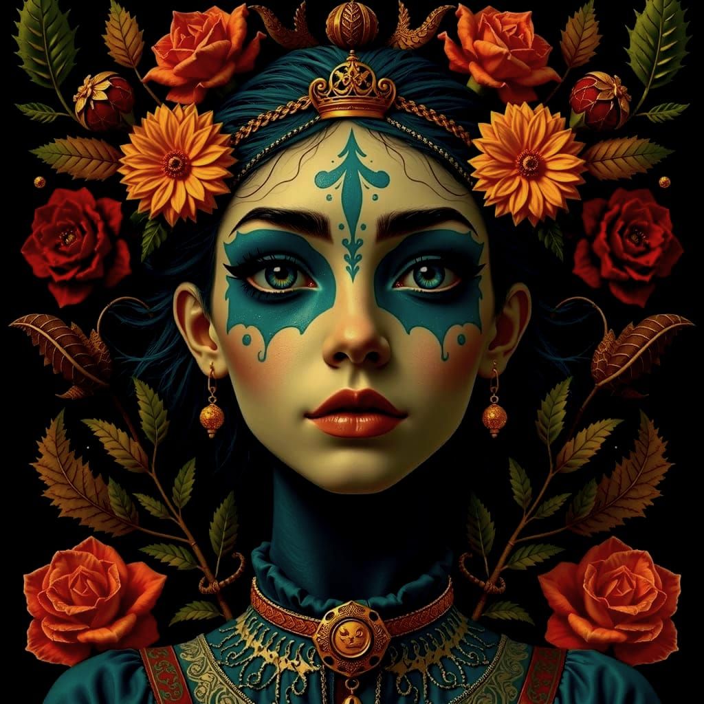 Fantasy Chimaera with Teal Hair and Yellow Flower