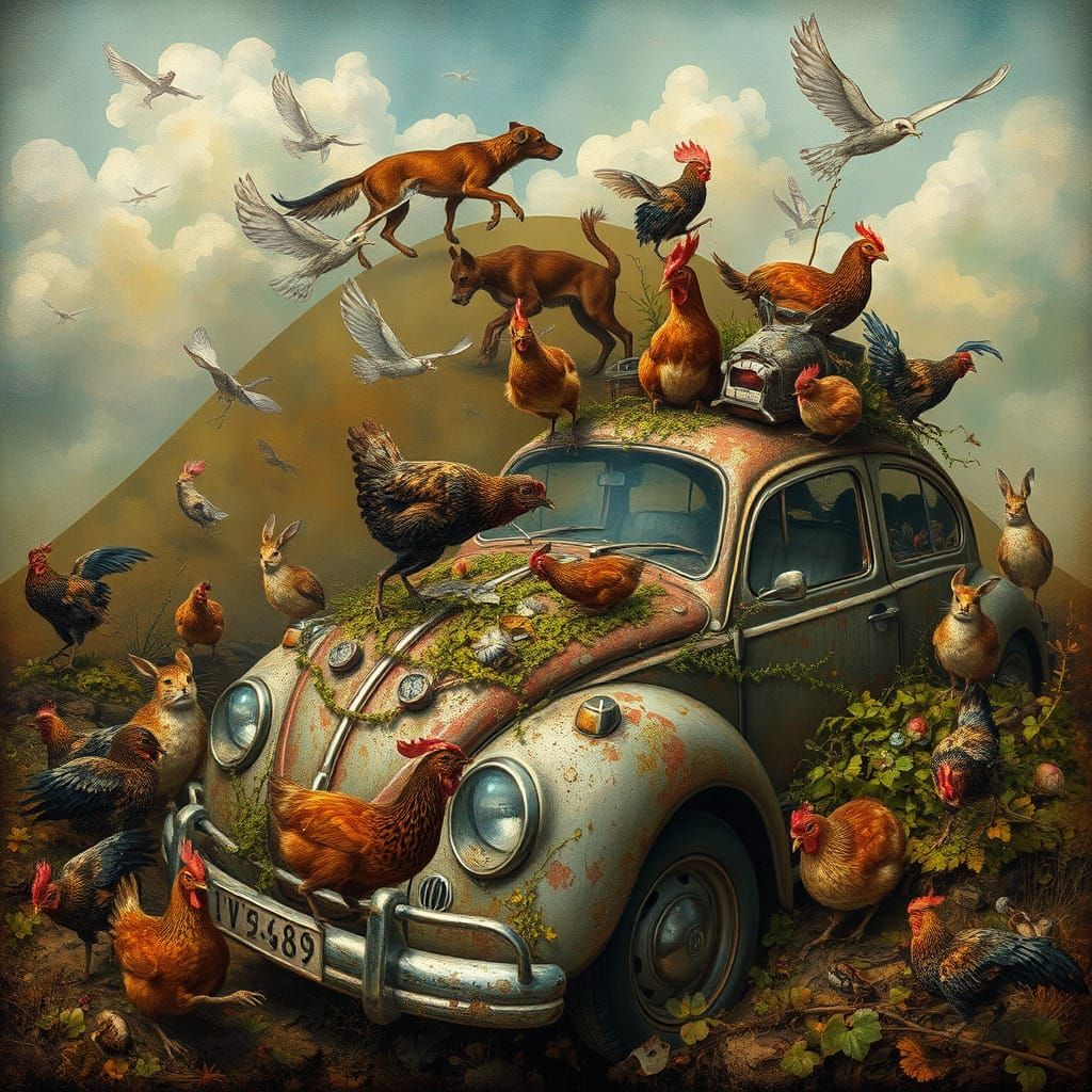 Surreal Whimsy Landscape with Overlapping Ecosystems and Dre...