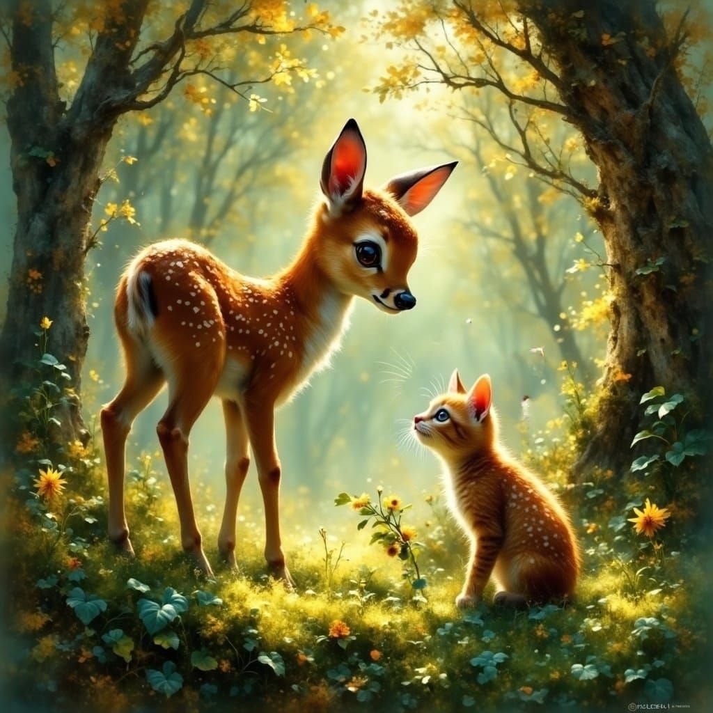 Whimsical Woodland Encounter in Fantasy Concept Art