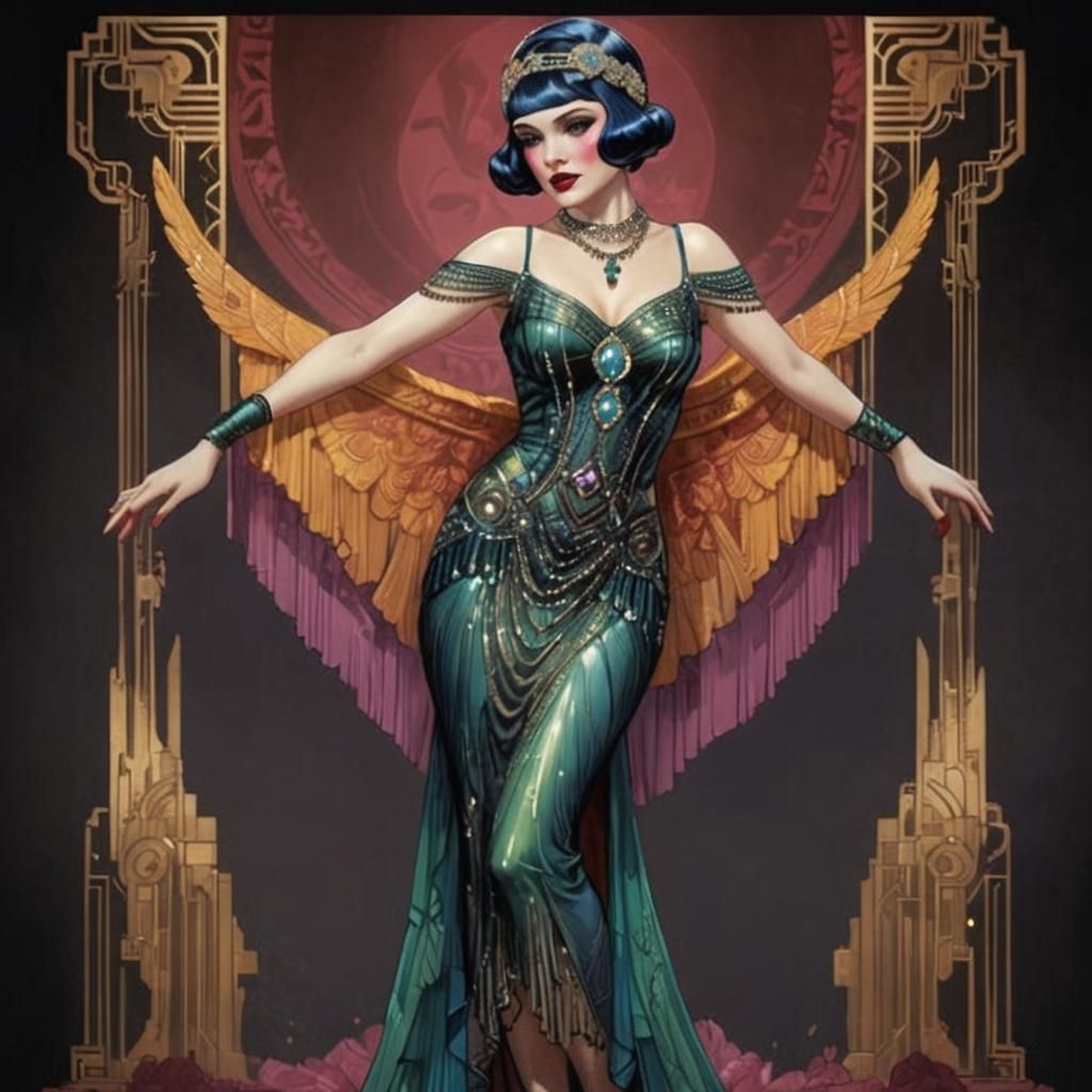 Art Deco Burlesque Woman in Flapper Dress