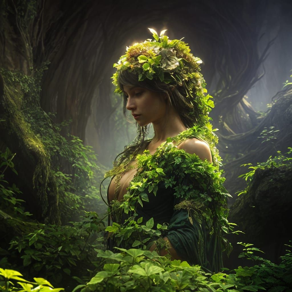 Marble Statue Wrapped in Vines Oil Painting