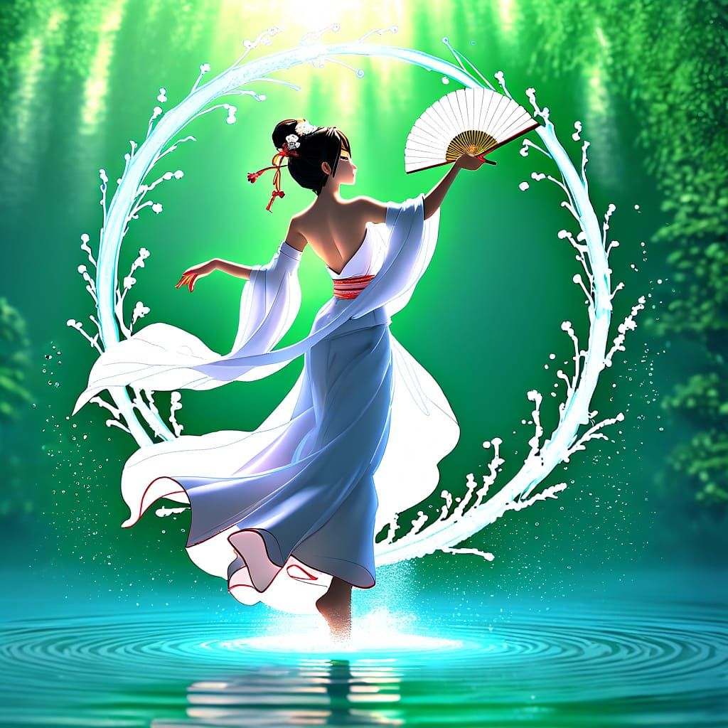 Anime Woman Suspended in Water, Gentle Atmosphere