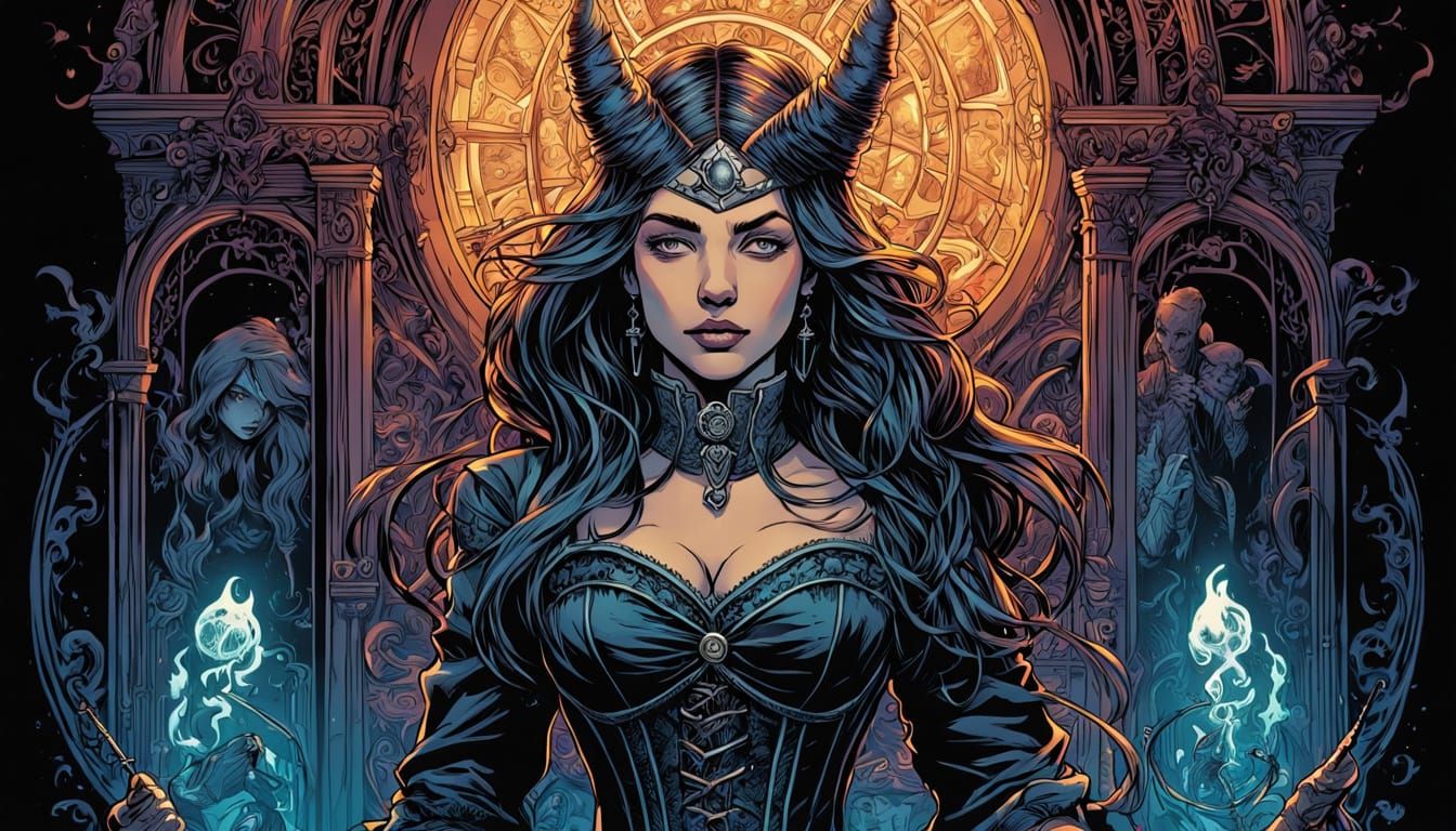 Wizard Woman in Corset: Gothic Victorian Comic Art