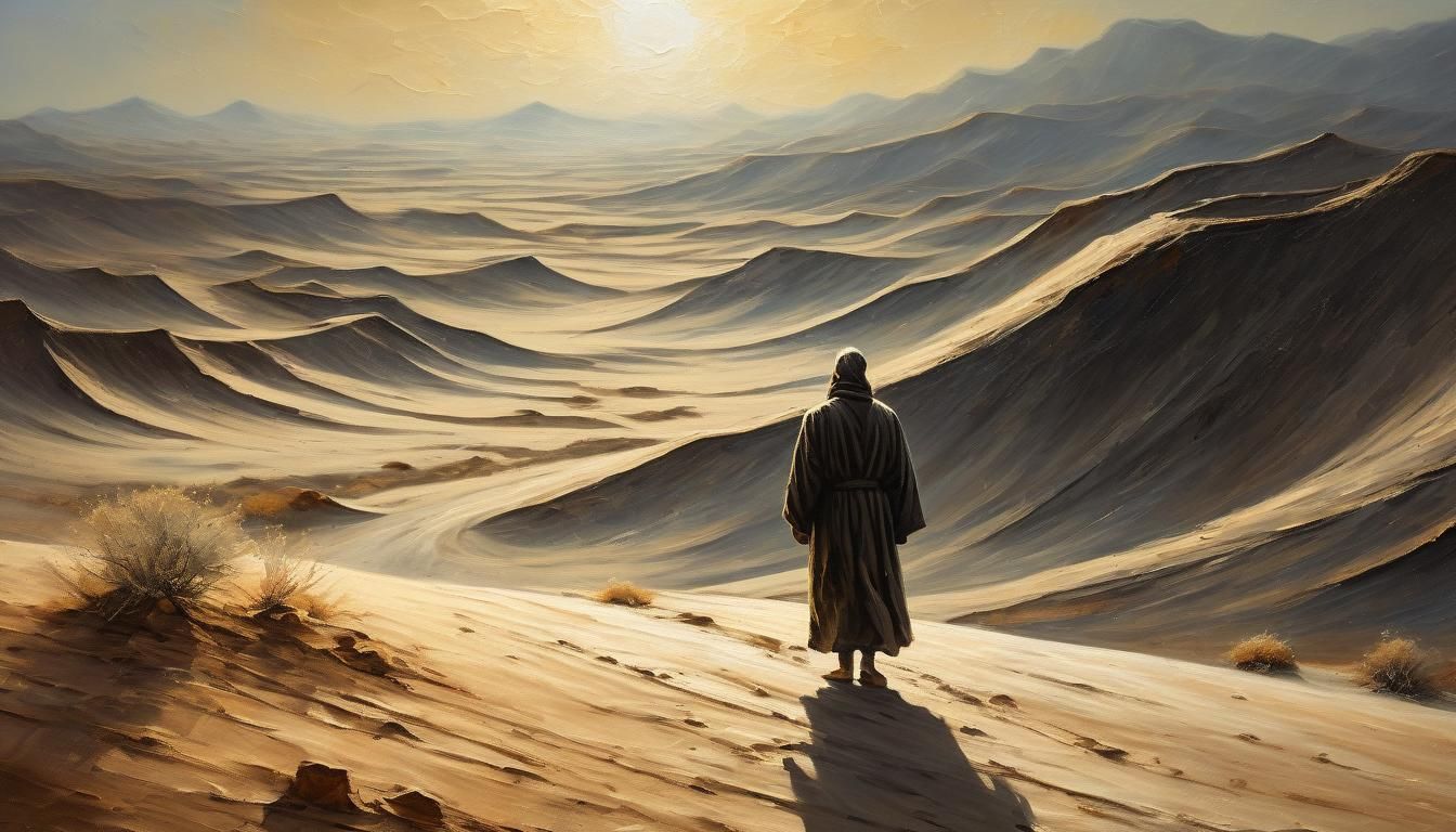 Desert Wanderer: Vintage Oil Painting in Surreal Style