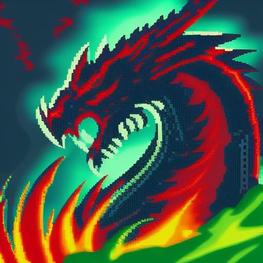 Pixel Art Dragon Breathing Fire in 16-bit Style