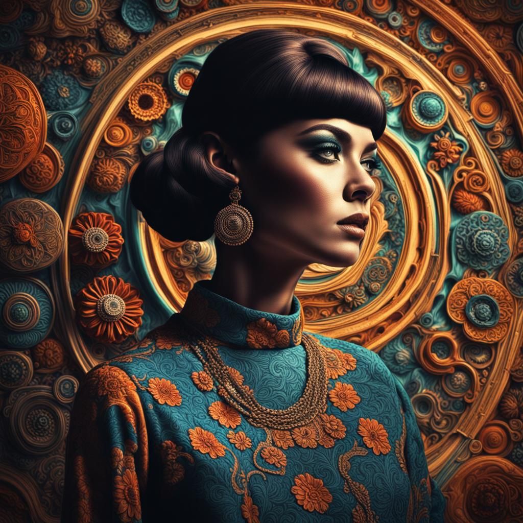 Groovy 60s Woman: Hyperrealistic Cinematic Portrait