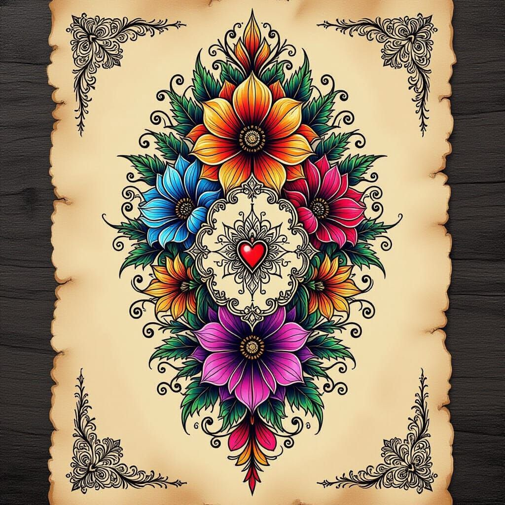 Gothic Bohemian Tattoo Sheet with Memento Mori Symbols