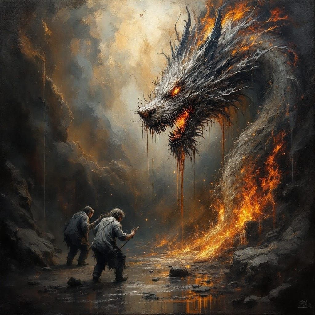 Baroque-Inspired Oil Painting of Ancient Komainu