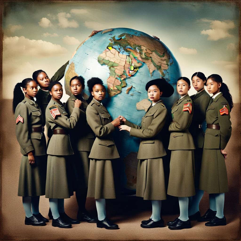 Multicultural Women in Military Uniform Holding Globe