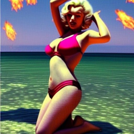 Marilyn Monroe in Cyberpunk Bikini at the Beach