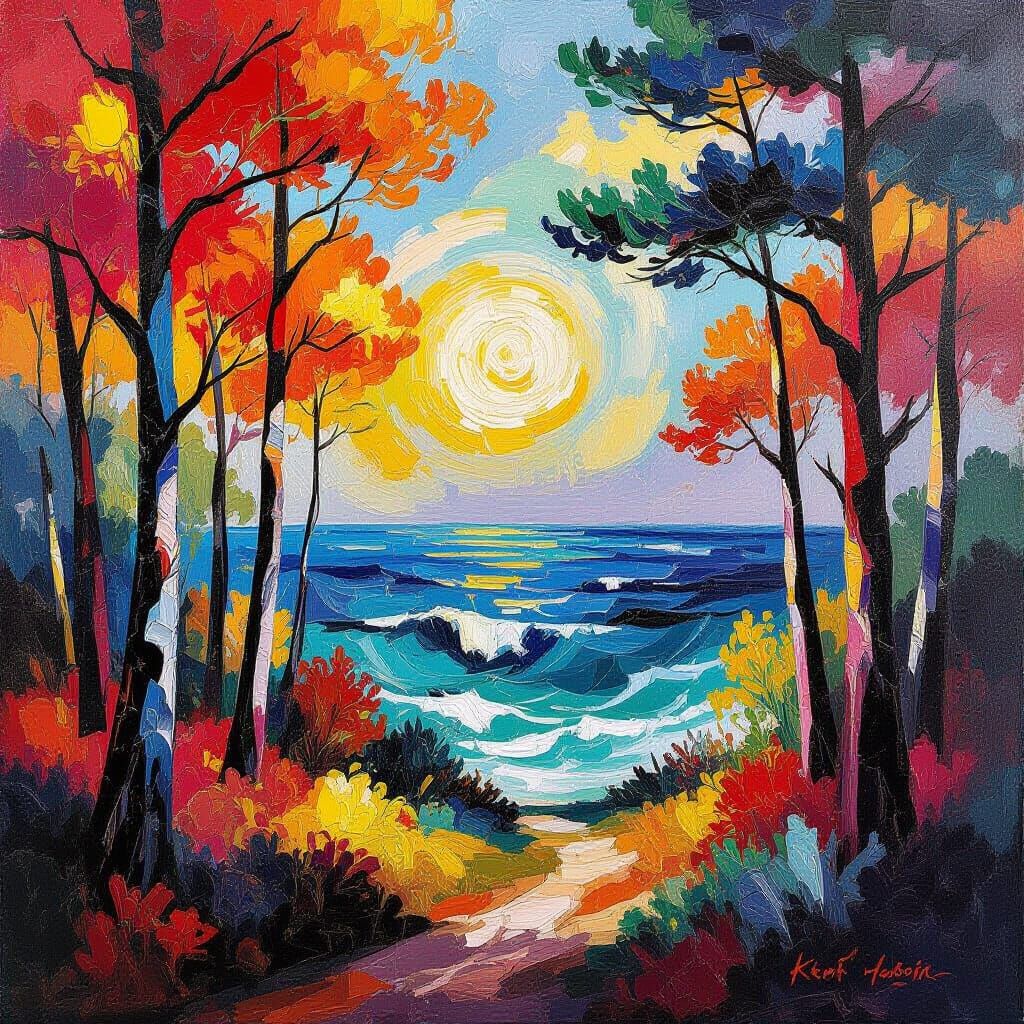 Vibrant Abstract Forest Landscape in Fauvist Style