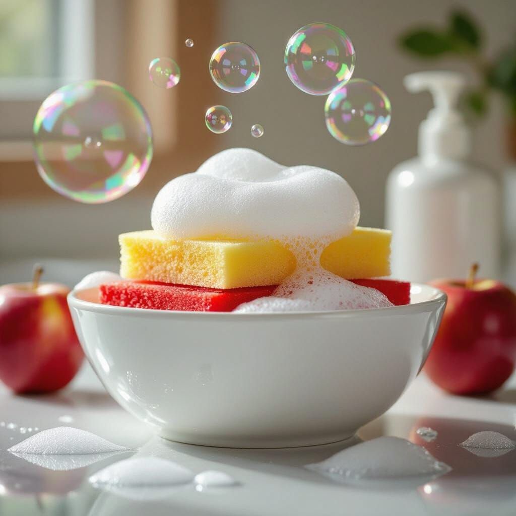 Glossy White Dish with Apple Bubbles and Foam