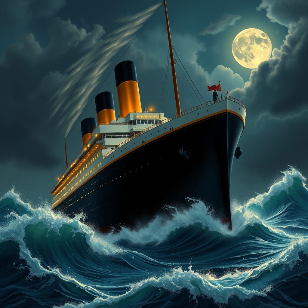 Titanic Ocean Liner in Stormy Night Sky