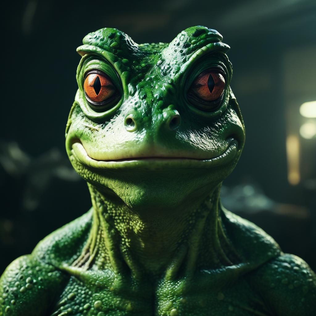 Surreal Half-Man Half-Frog Creature: Cinematic Still