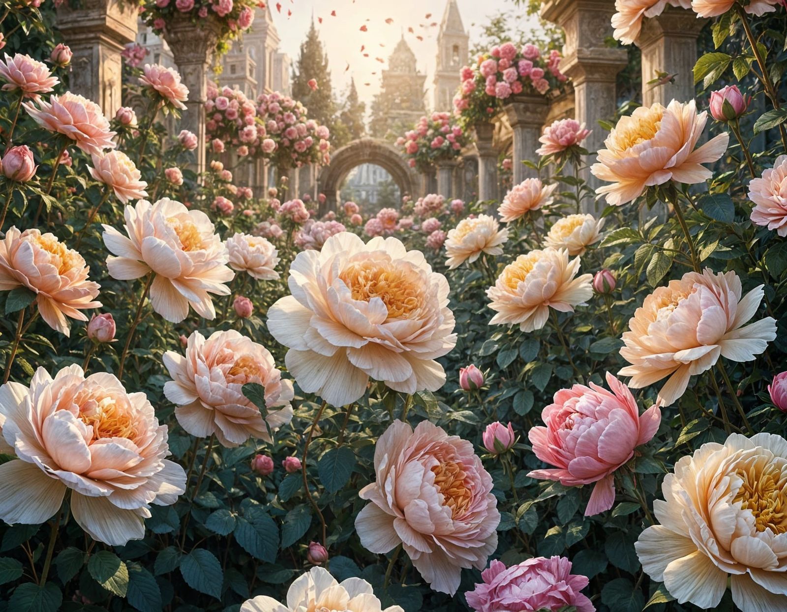 Colorful Rose and Peony Garden in Dreamcore Style