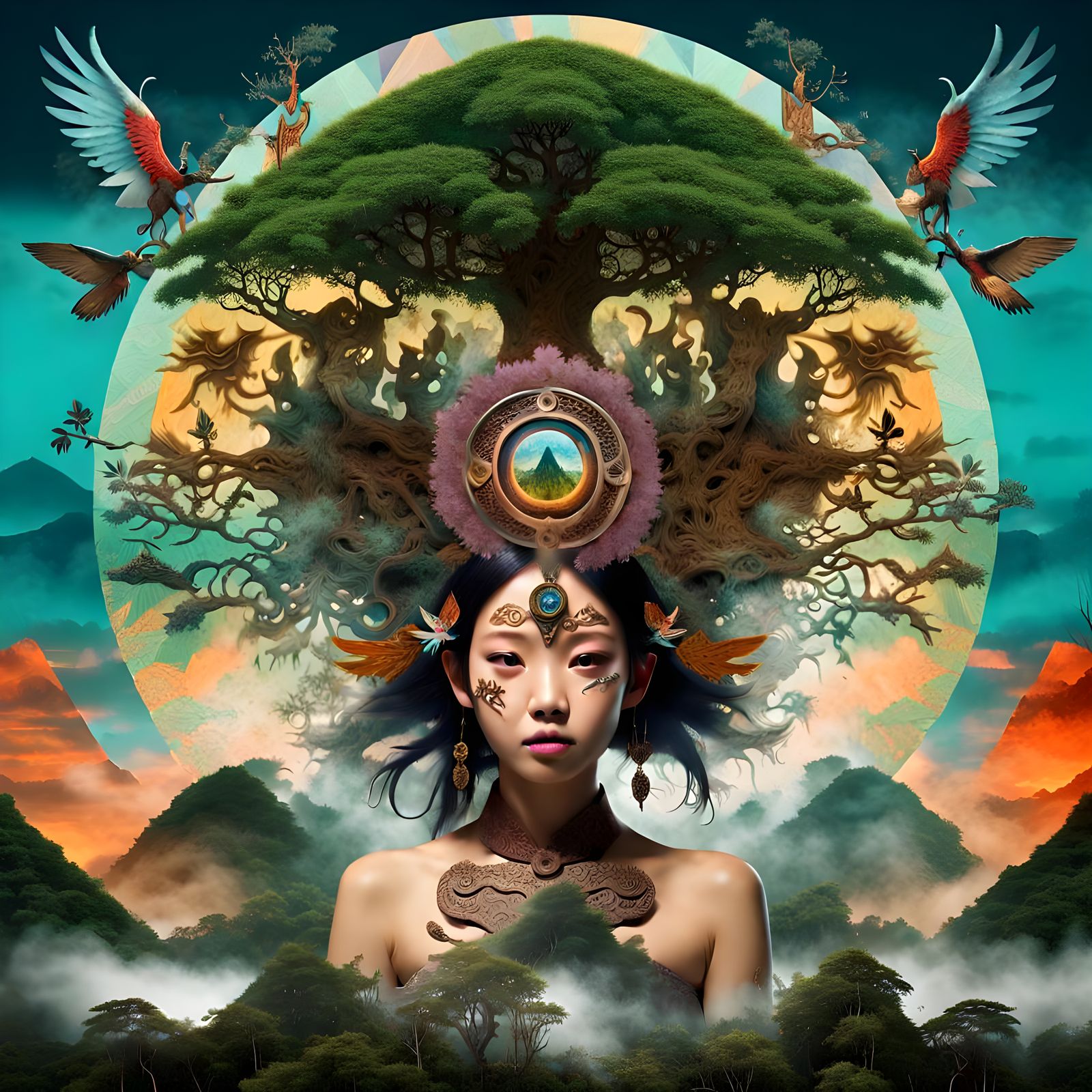 Surreal Indonesian Deity in 3D Diorama Style