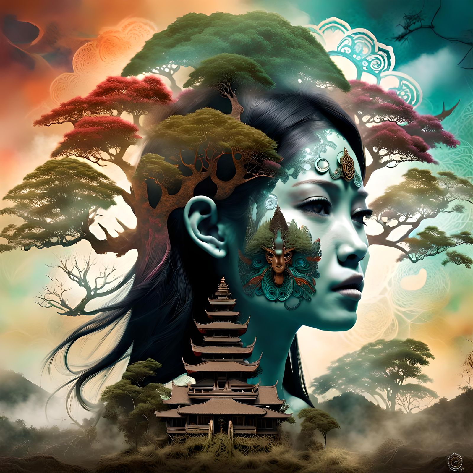 Surreal Indonesian Deity Diorama in Rich Colors