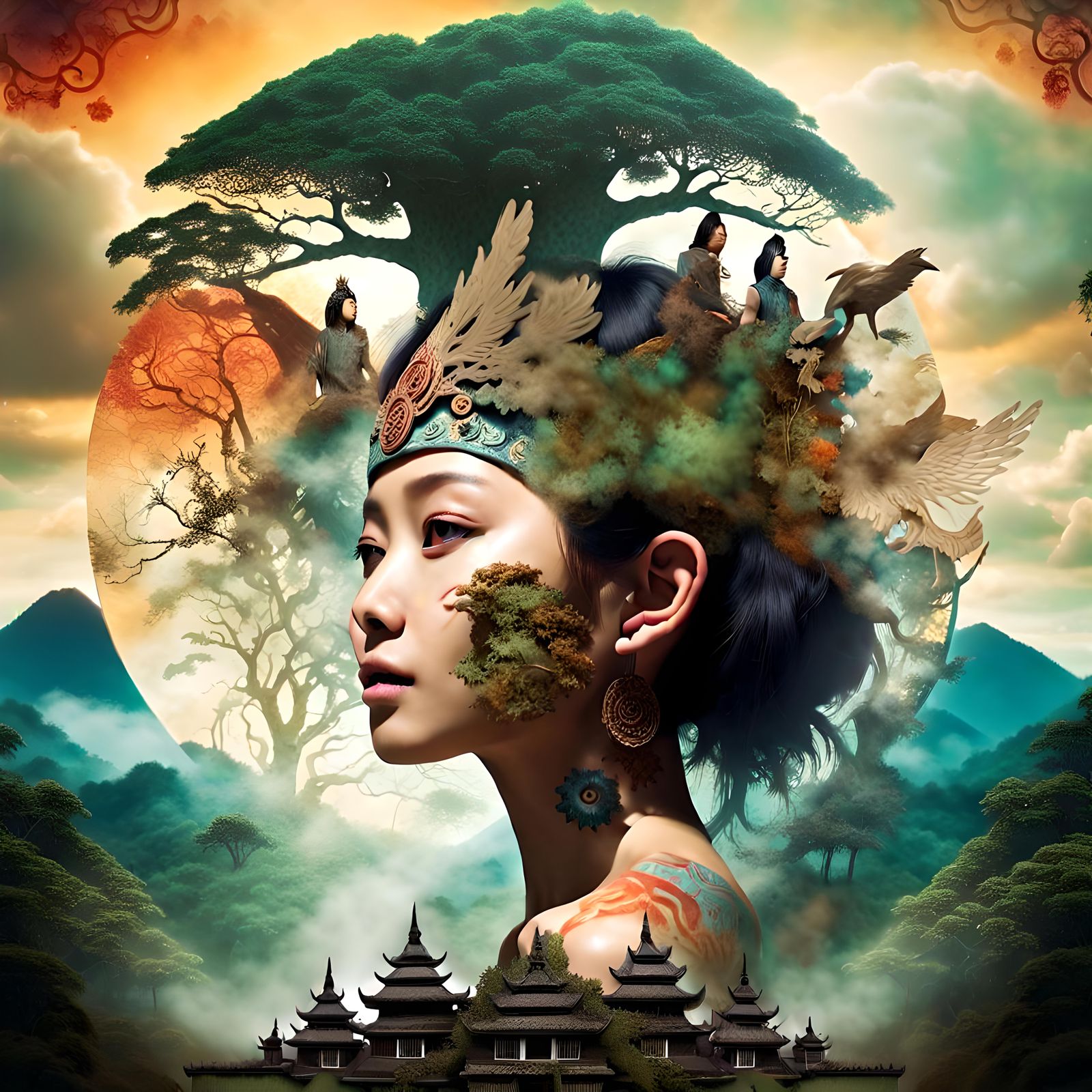 Indonesian Deity in Surreal Post-Apocalyptic Scene