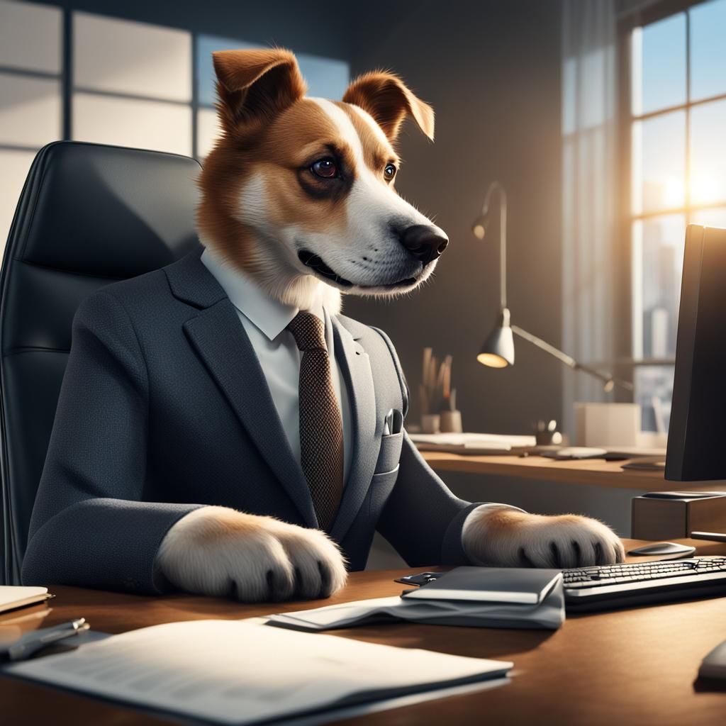 Dog Head in Business Suit: Hyper-Realistic Digital Art