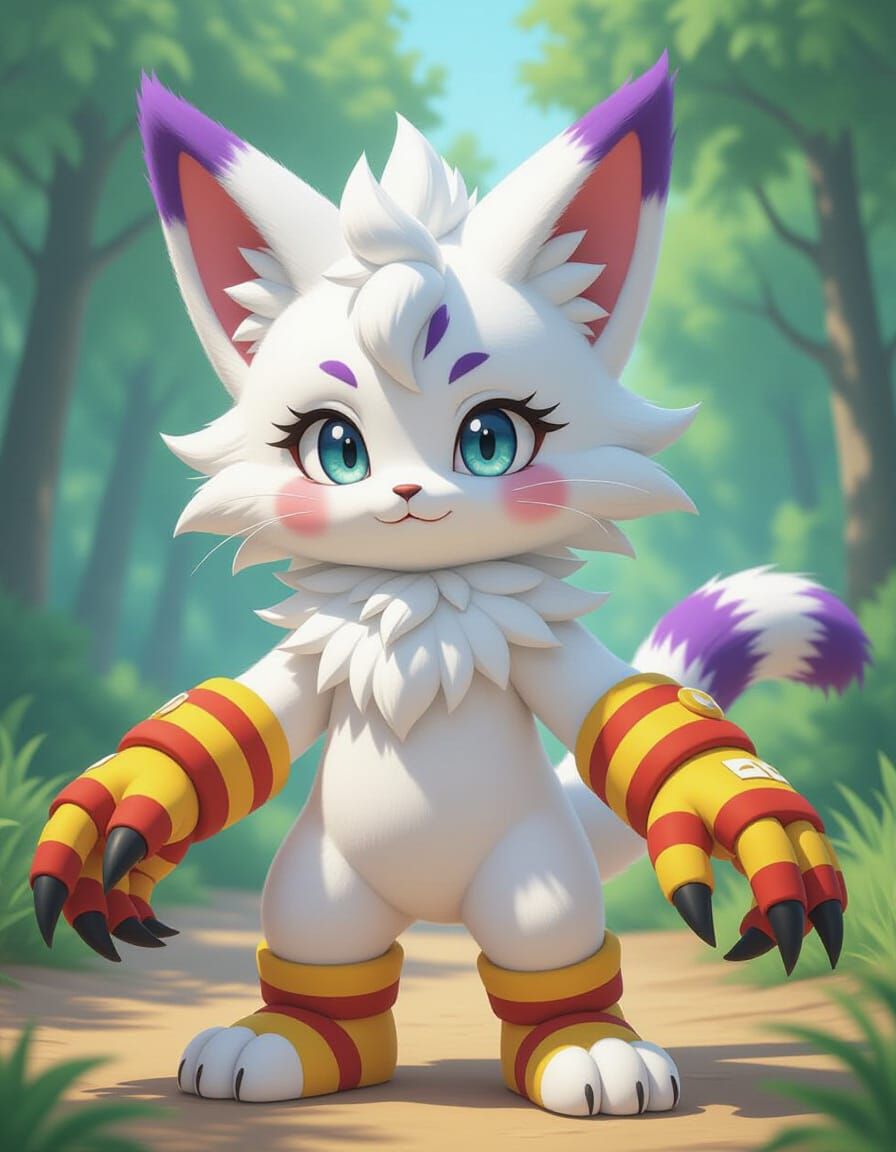 Furry Gatomon with Striped Gloves and Detailed Fur