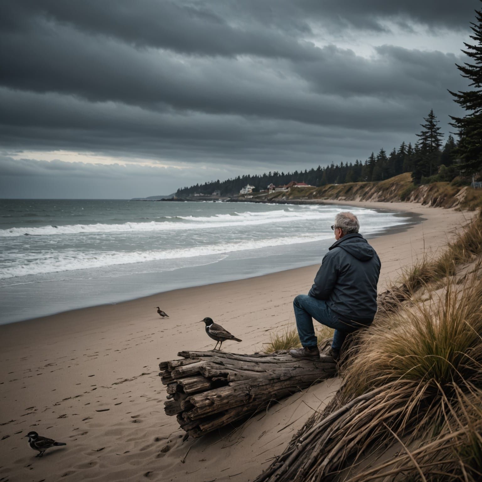 Seashore Contemplation: Hyperrealistic Coastal Scene