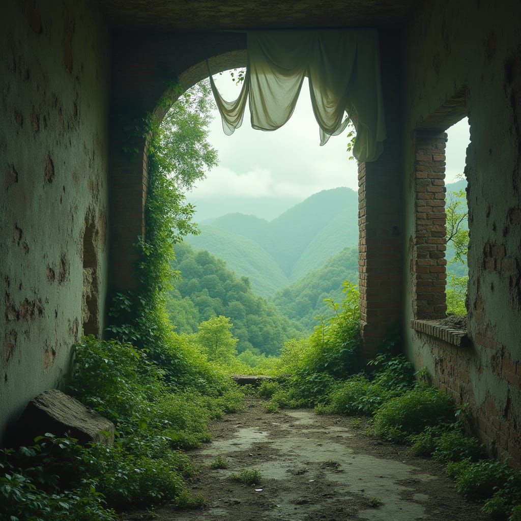 Nature Reclaims Crumbling Brick Building in Surrealist Style