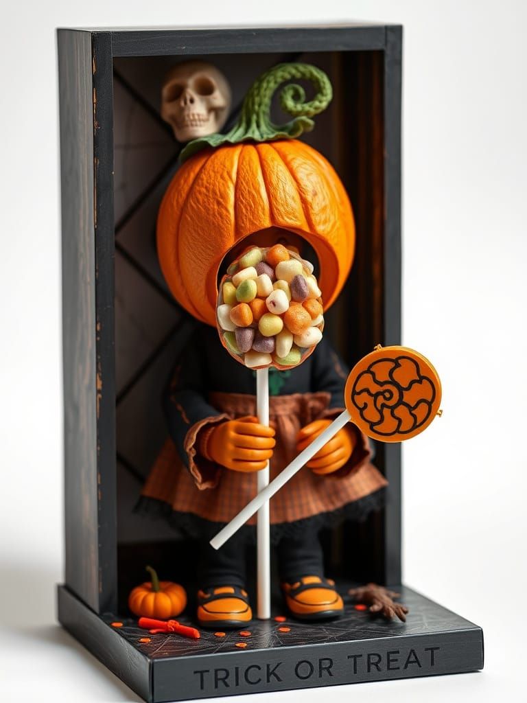 Halloween Diorama With Pumpkin Headed Doll
