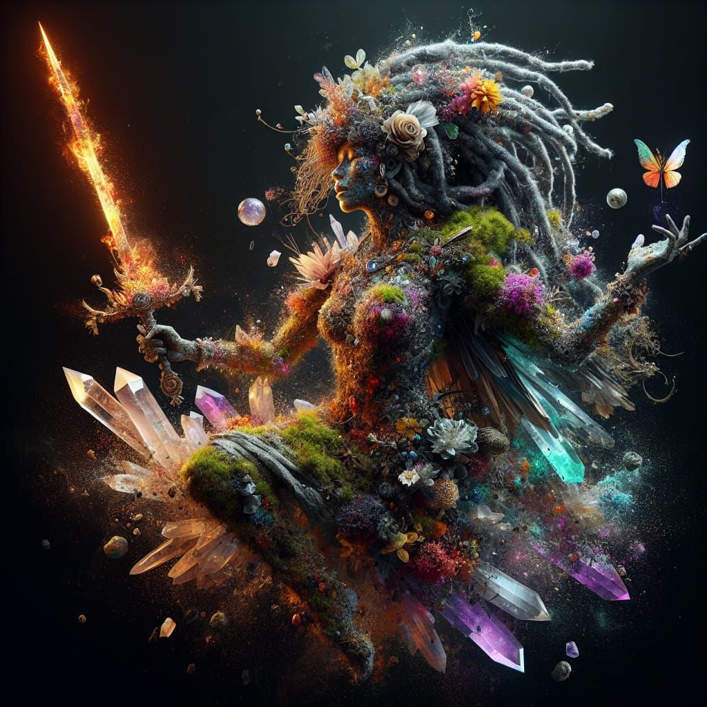 Divine Crystal Queen with Fiery Sword