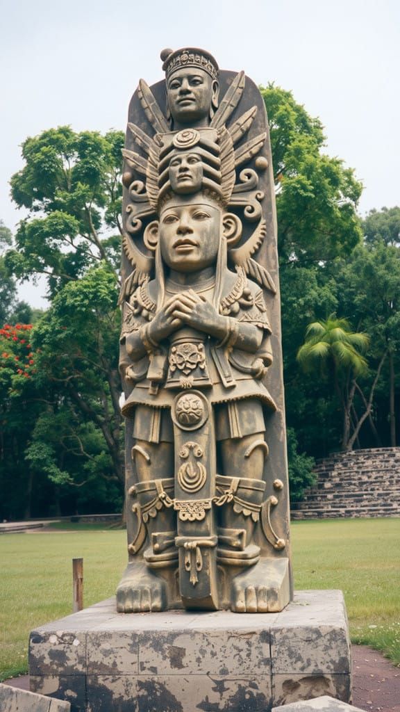 Ancient Mayan Ruler in Tropical Courtyard