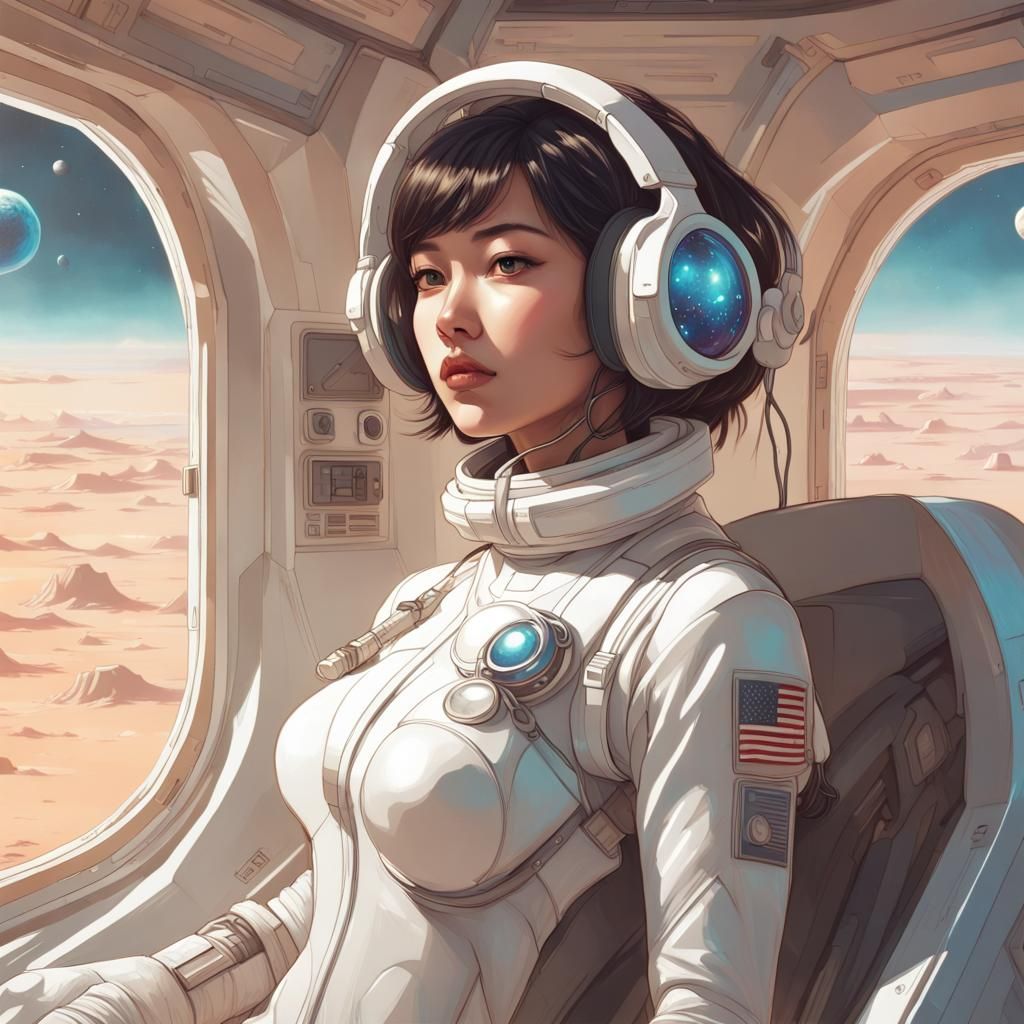 Astronaut Girl in Futuristic Capsule, Hyperdetailed Art