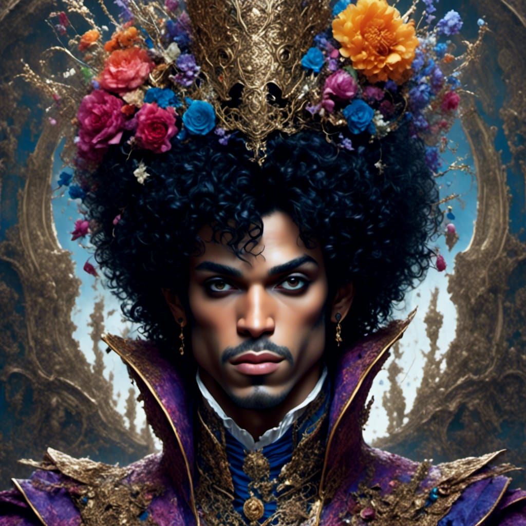 Hyper-Realistic Portrait of Prince in Maximalist Style