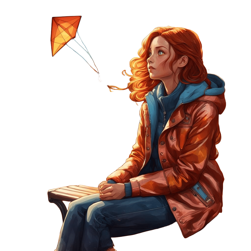 Girl on Bench with Kite: Fantasy Concept Art