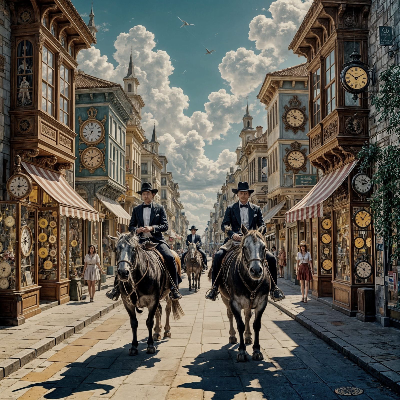 Dali-Style Surrealist Painting of Painters Riding Gnus