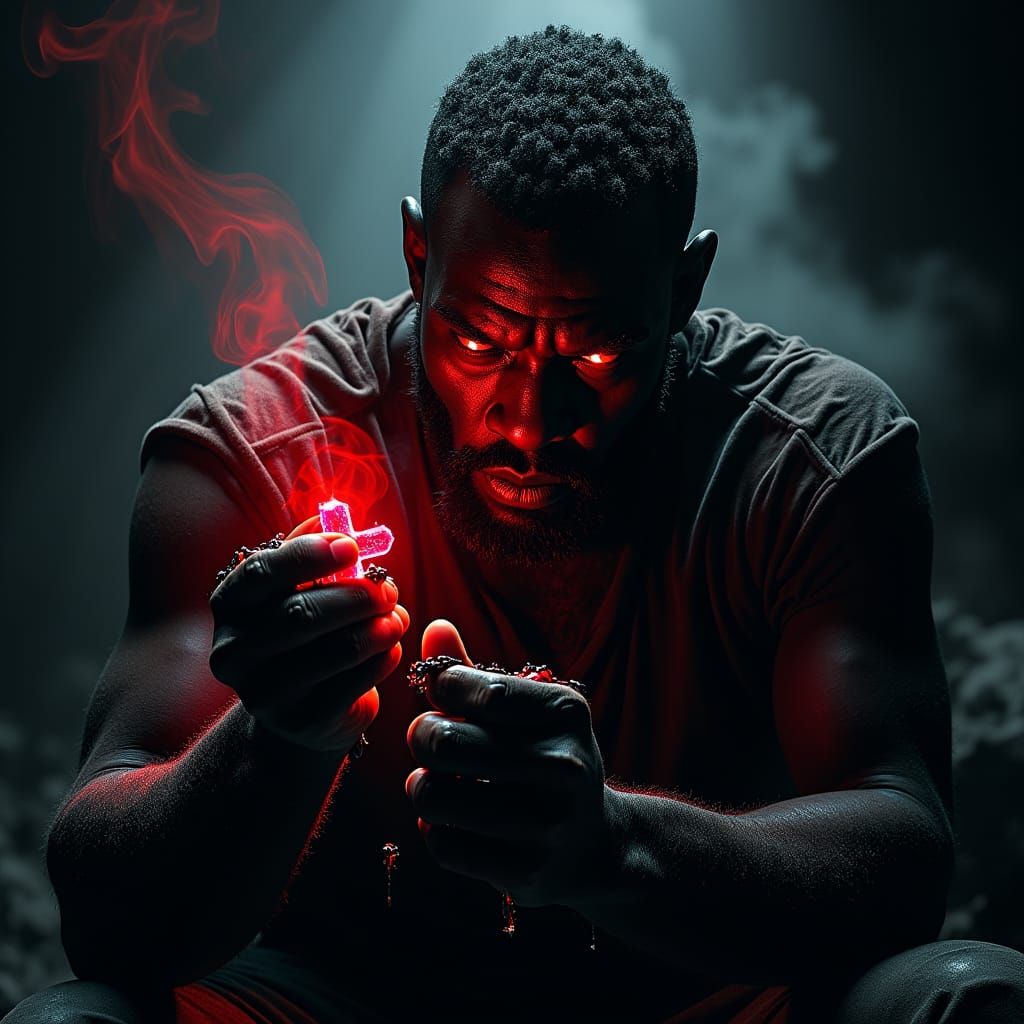 Ominous Ruby Cross in Dark Comic Book Style