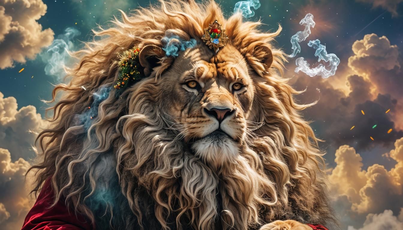 Santa Claus on Lion Smoking Weed, Astral Illustration
