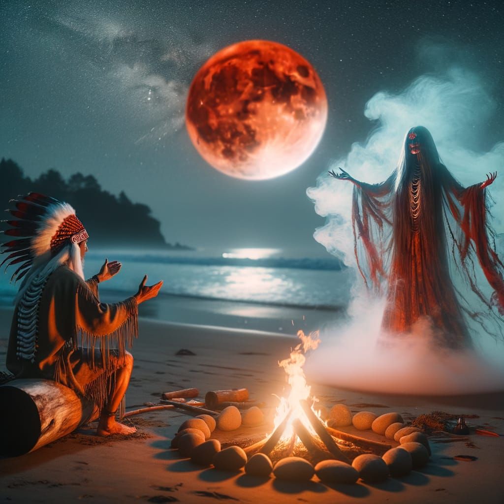 Ethereal Night Ritual on a Beach