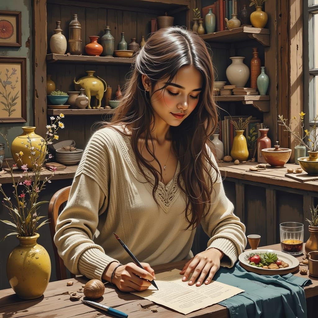 Vintage Artist in Rustic Cabin