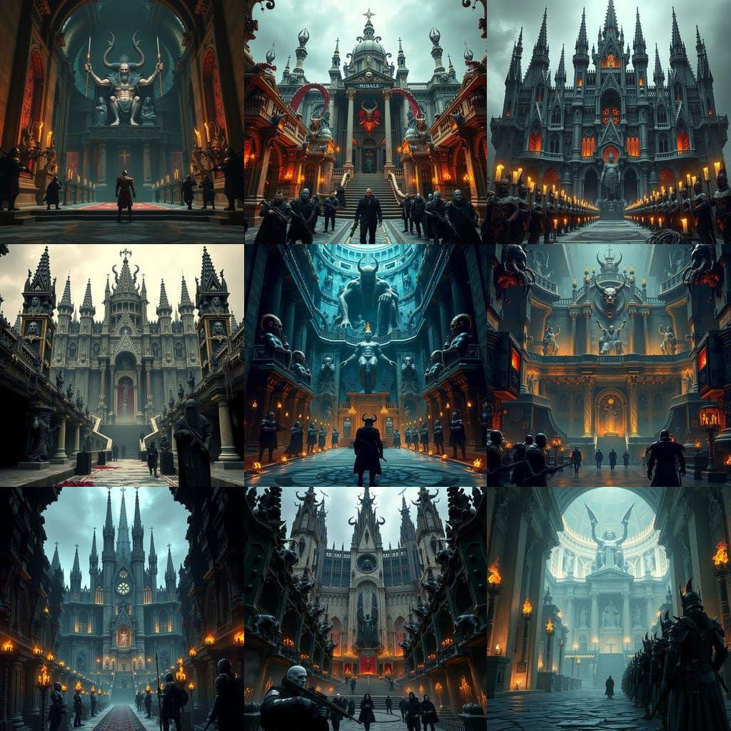 A Grandiose Temple Dedicated to Dark Gods in Cyberpunk Style