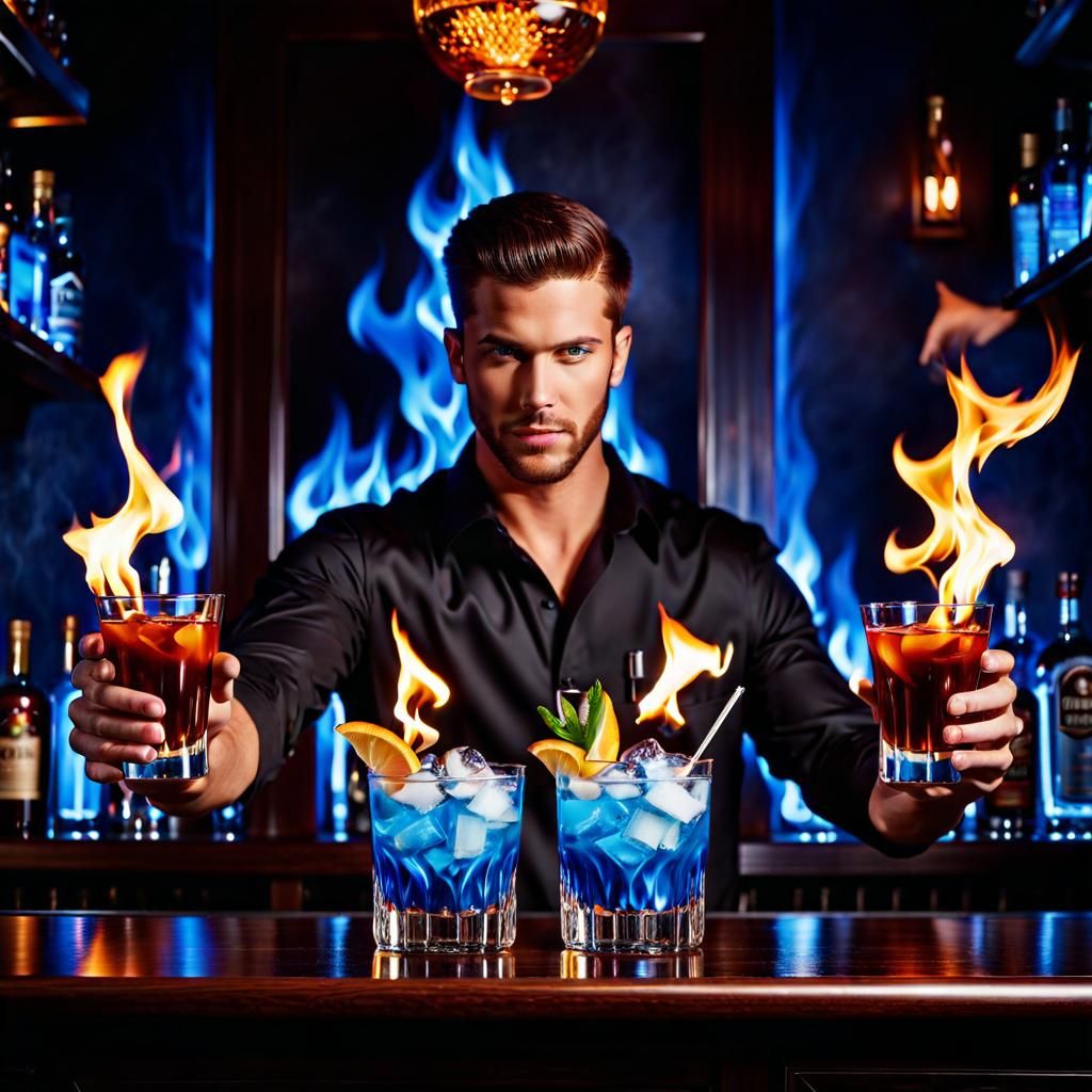 Bartender Creates Flaming Cocktails: High-Definition Photogr...