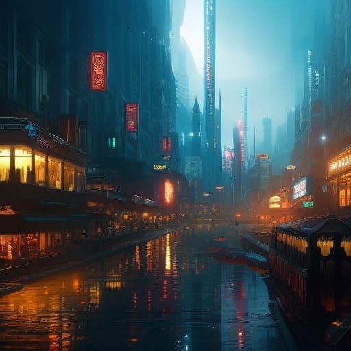 Cyberpunk Cityscape at Night: Hyperdetailed Sci-Fi Art