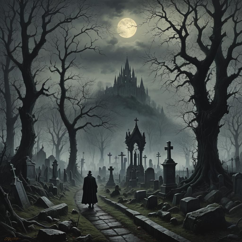 Dark Vampire Cemetery in Gothic Horror Style