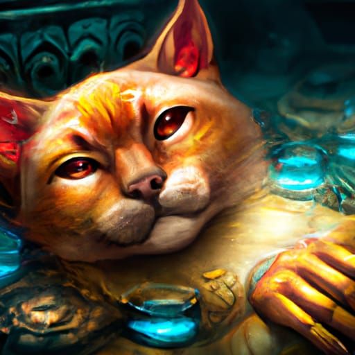 Cat in Spa Portrait in Art Nouveau Style