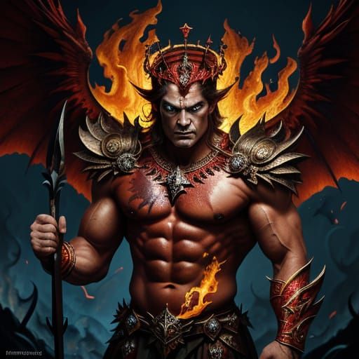 Fiery Muscle Man King in Fantasy Art Style
