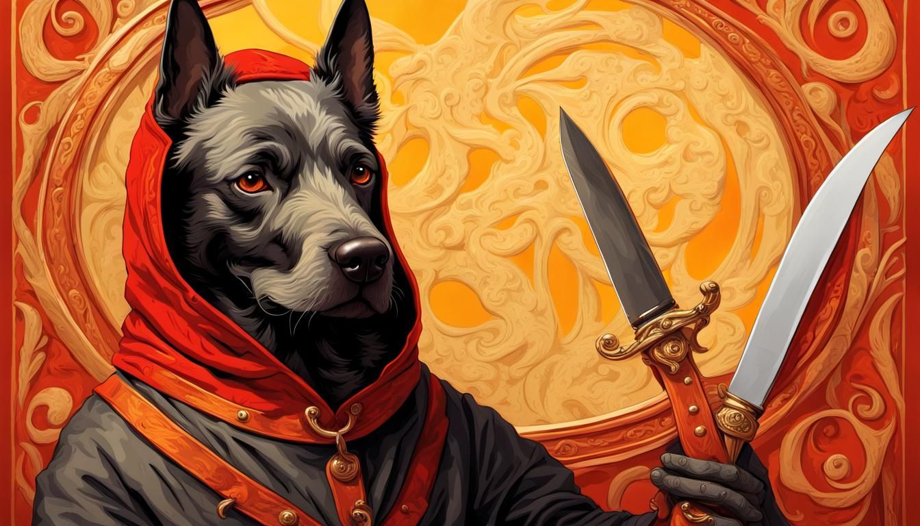 Dog with Balaclava in Art Nouveau Op-Art Style