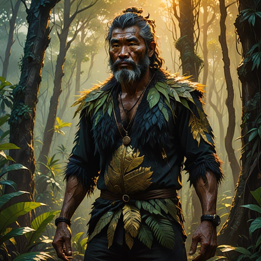 Wild Man in Vietnamese Forest: Oil Painting