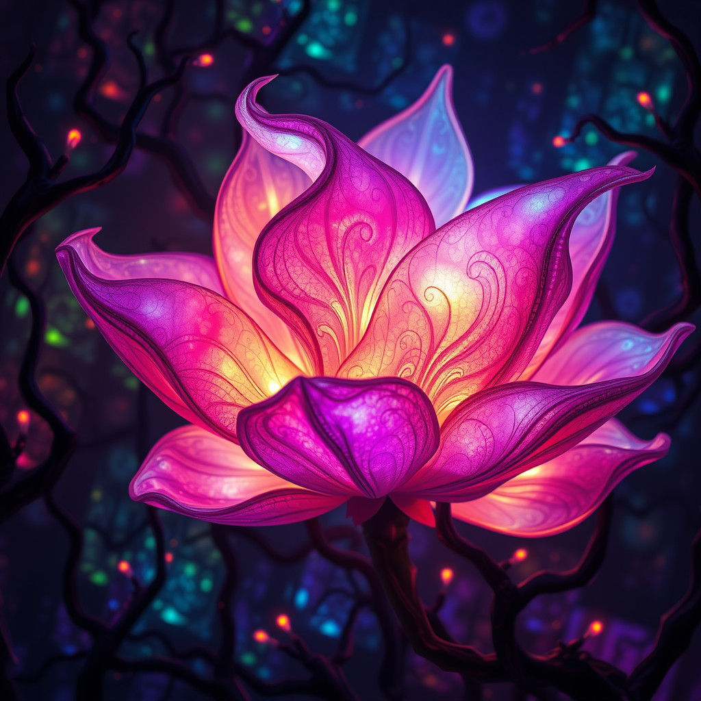 Ethereal Bloom in Dark Forest, an Abstract Biomechanical Art