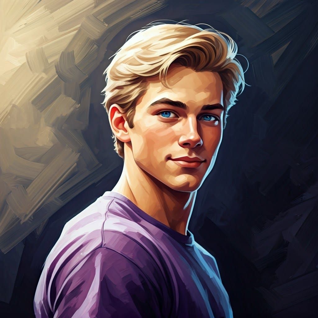 Teenage Blond Boy in Impressionistic Oil Painting Style