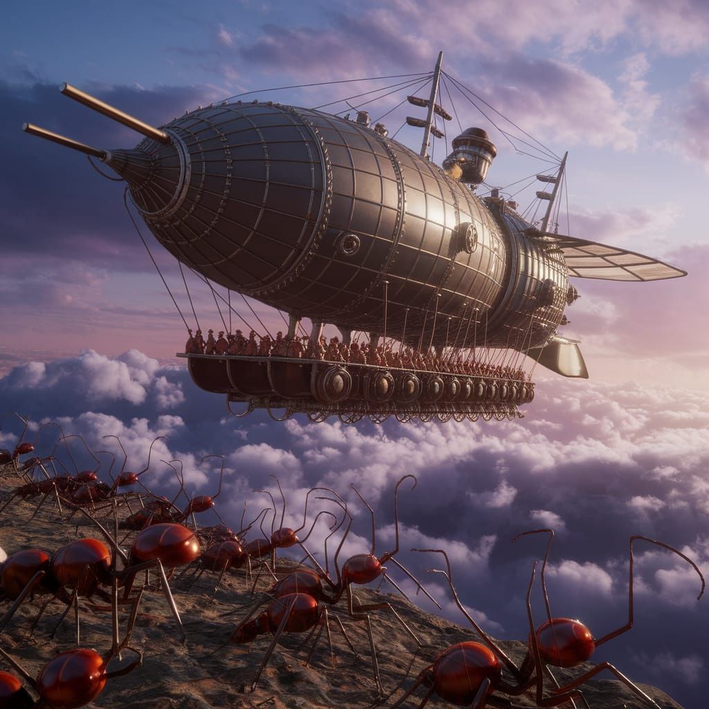 Steampunk Airship Soaring Through Clouds