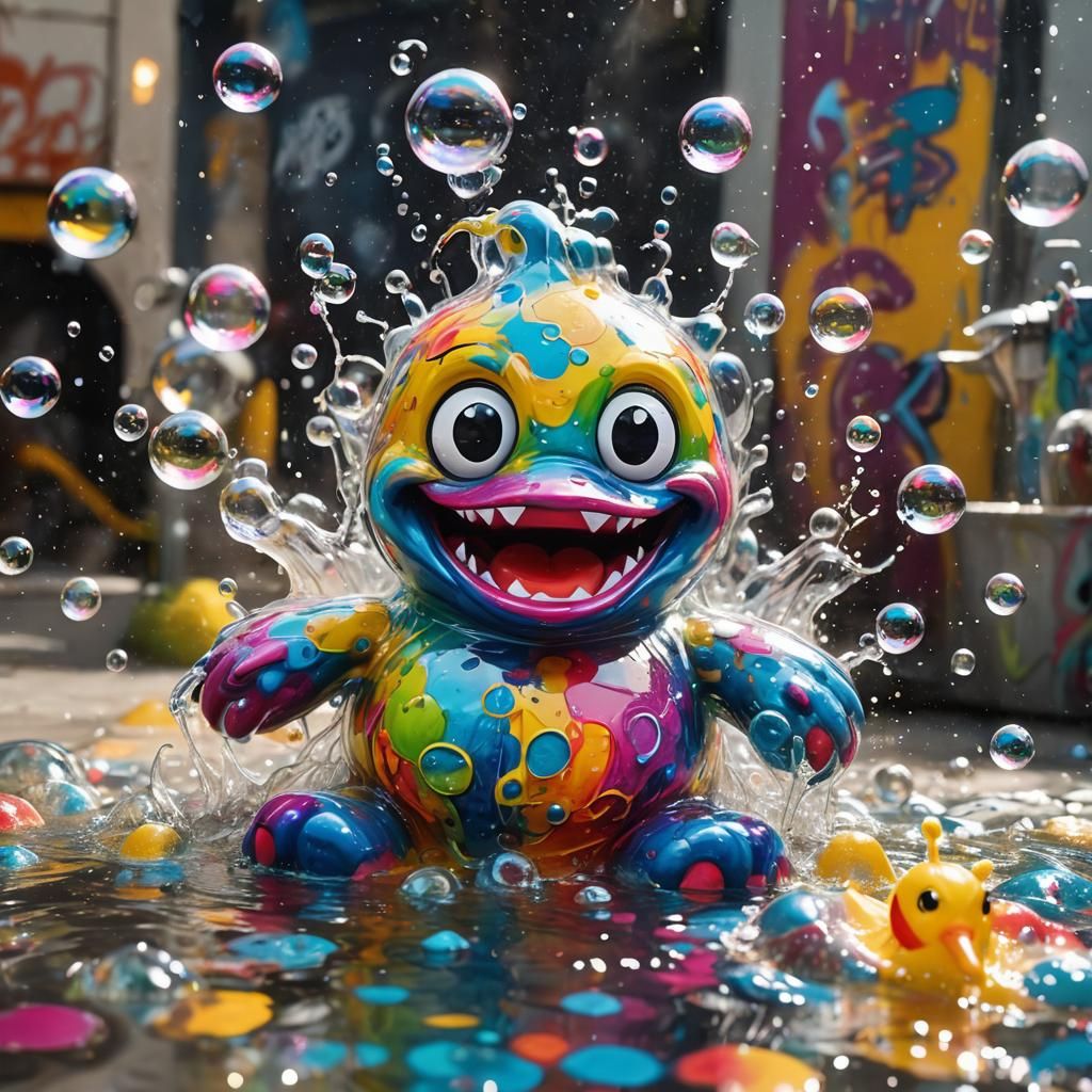Bubble Monster Bath Time in Graffiti Splash Art