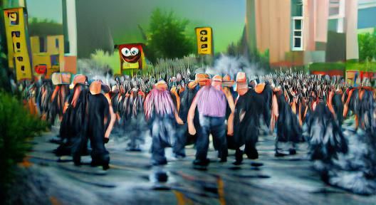 Angry Mob Marches: Oil Painting on Canvas